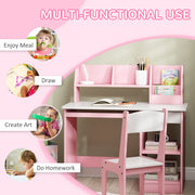 Kids Desk and Chair Set with Storage for Homework and Art Ages 5 to 8, Pink