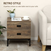 Bedside Table with 2 Drawers for Organised Bedroom Storage and Easy Cleaning Coffee AOSOM