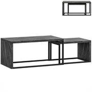 Set of 2 Dark Grey Marble Effect Coffee Tables With Metal Frame For Living Room Use