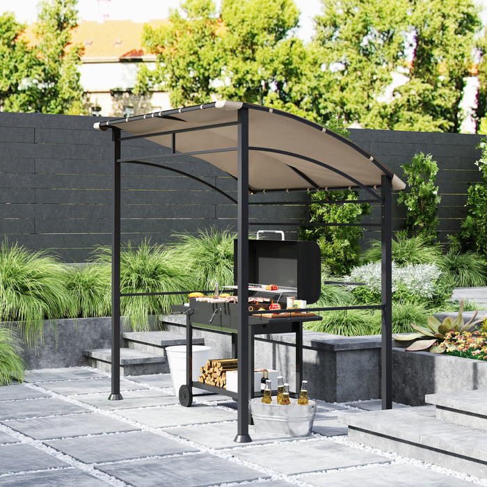 Khaki BBQ Grill Gazebo Tent 2.2 x 1.5 m with Metal Frame and Hooks for Outdoor Shade by Outsunny