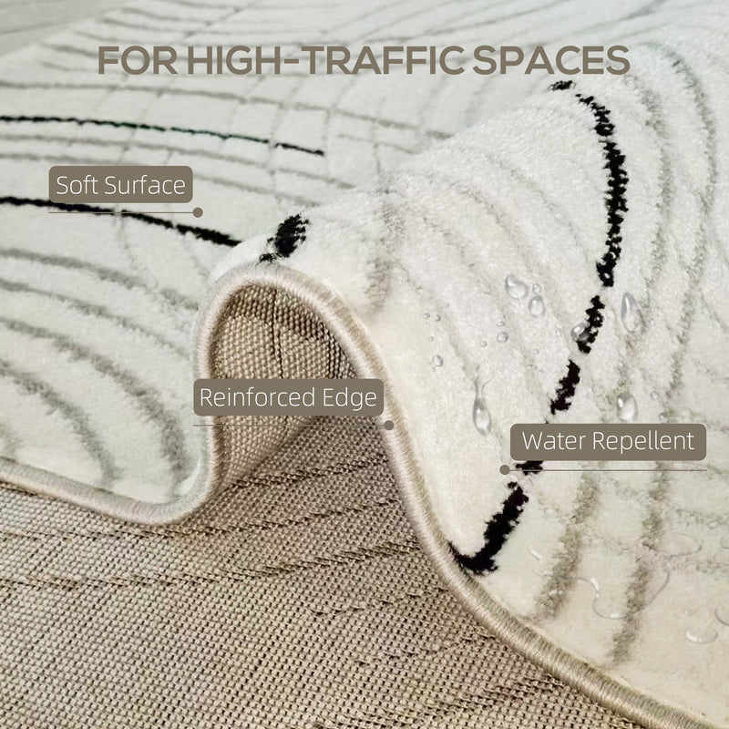 Machine Washable Swirl Pattern Area Rug for Living Room or Bedroom 230 x 160 cm, Cream White