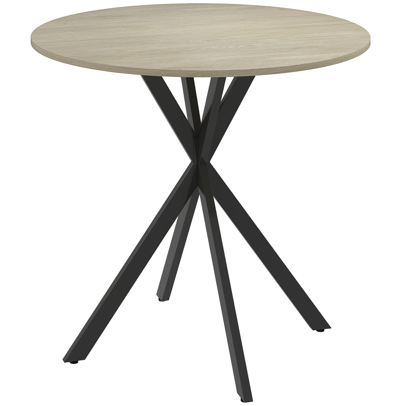 Round 80cm Industrial Dining Table in Oak Finish Ideal for Small Kitchens or Dining Areas