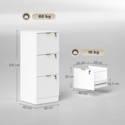 Filing Cabinet with Lockable Drawers and Printer Shelf for Home Office Organisation White AOSOM