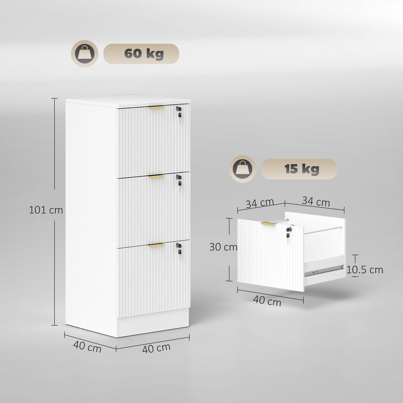 Filing Cabinet with Lockable Drawers and Printer Shelf for Home Office Organisation White AOSOM