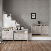 Rustic Black Chest with Four Fabric Drawers for Bedroom or Hallway Storage