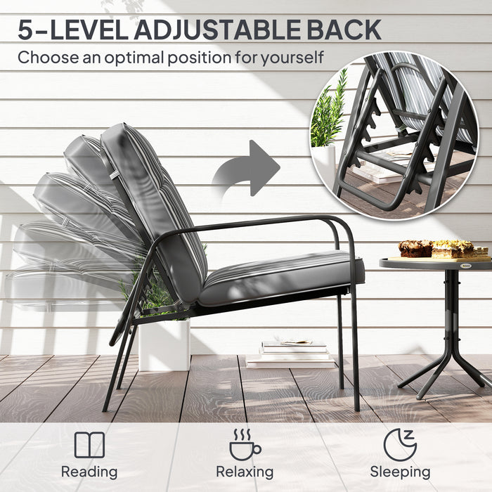 Grey 3 Piece Garden Bistro Set with Recliner Chairs and Cushions by Outsunny