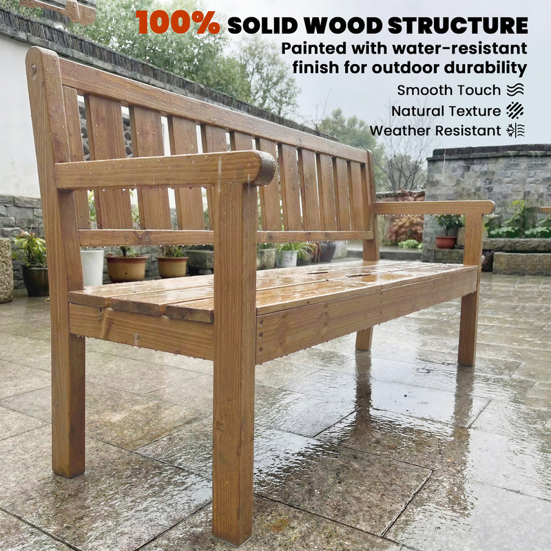 Wooden Garden Bench with Lift-Up Table and Hidden Storage for Outdoor Seating Teak AOSOM
