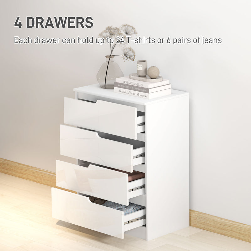 White Chest of 4 Drawers with High Gloss Front for Bedroom or Living Room by HOMCOM