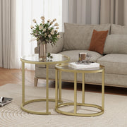 Set of 2 Nesting Coffee Tables with Tempered Glass and Steel Frame by HOMCOM