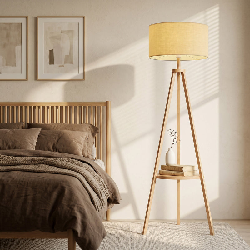 Floor Lamp with Shelf for Lighting and Storage Natural Wood