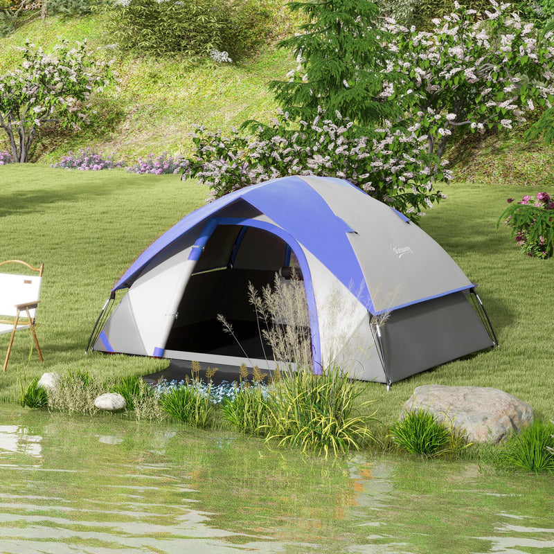2 Person Waterproof Camping Tent with Muddy Shoe Panel and Mesh Window Grey and Dark Blue
