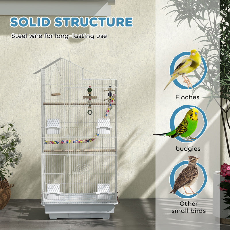 White Bird Cage for Budgies Finches Canaries with Accessories Toys and Tray by PawHut