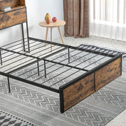 Industrial Double Bed Frame with Storage Headboard and Slatted Base for Adults Rustic Brown