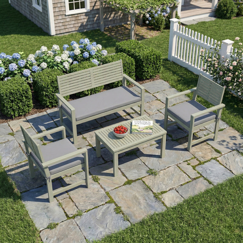 Outsunny 4 Seater Wooden Garden Furniture Set with Loveseat, Armchairs, Table, Acacia Wood Garden Sofa Set, Light Grey AOSOM