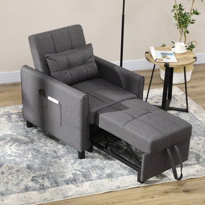 Single Sofa Bed Chair With Linen Look Upholstery Ideal For Guests Or Small Spaces Grey