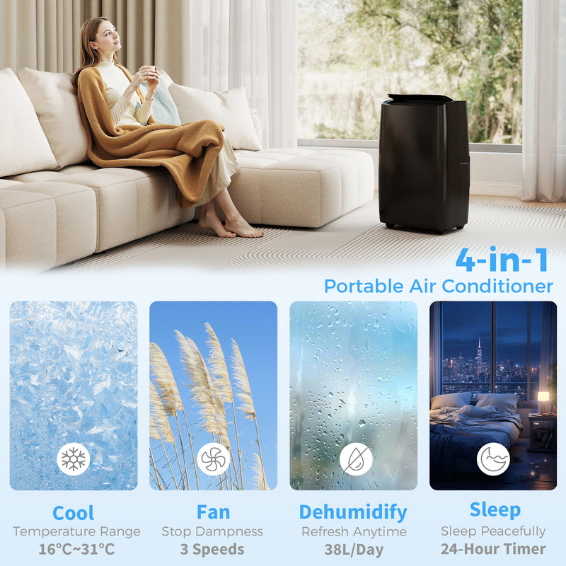 Portable Air Conditioner with Cooling and Dehumidifier for Bedrooms and Living Rooms Black AOSOM