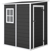 4.6x3.6ft Lean to Plastic Garden Shed for Secure Weatherproof Tool Storage with Window and Vent, Black Outsunny