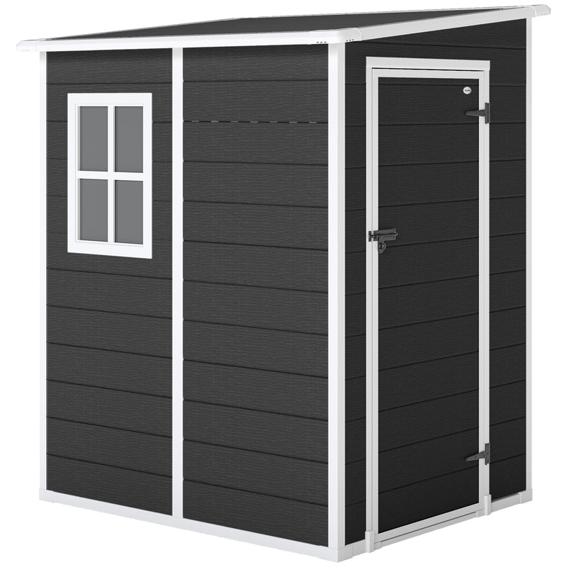 4.6x3.6ft Lean to Plastic Garden Shed for Secure Weatherproof Tool Storage with Window and Vent, Black Outsunny