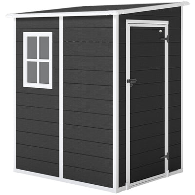 4.6x3.6ft Lean to Plastic Garden Shed for Secure Weatherproof Tool Storage with Window and Vent, Black Outsunny