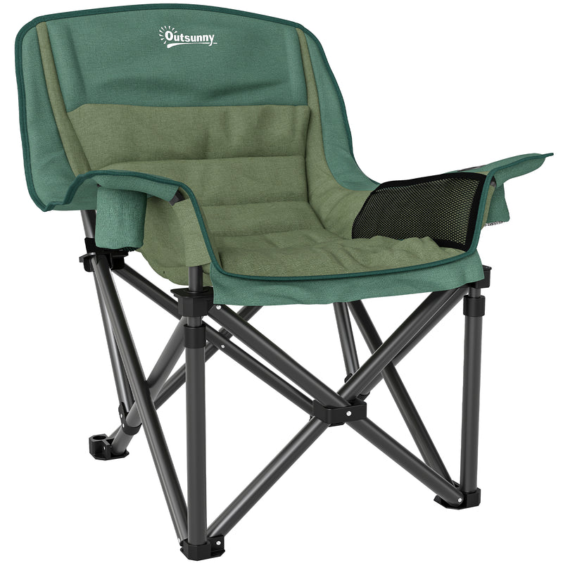 Folding Camping Chair with Padded Seat and Cup Holders for Garden or Outdoor Use Olive Green