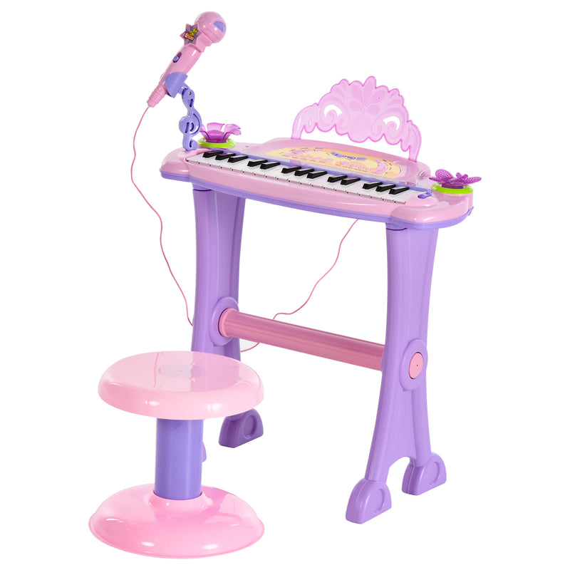 32 Key Kids Electronic Keyboard Piano With Microphone And Stool For Musical Play