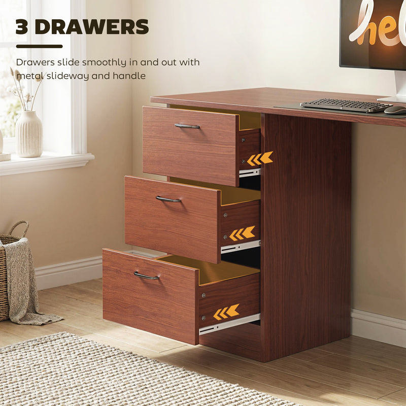 Home Office Computer Desk With Drawers and 3 Storage Shelves for Work or Study Walnut Brown AOSOM