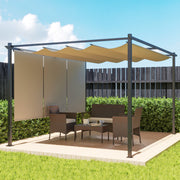 3 x 4m Metal Pergola with Retractable Canopy and Roller Shade Beige by Outsunny