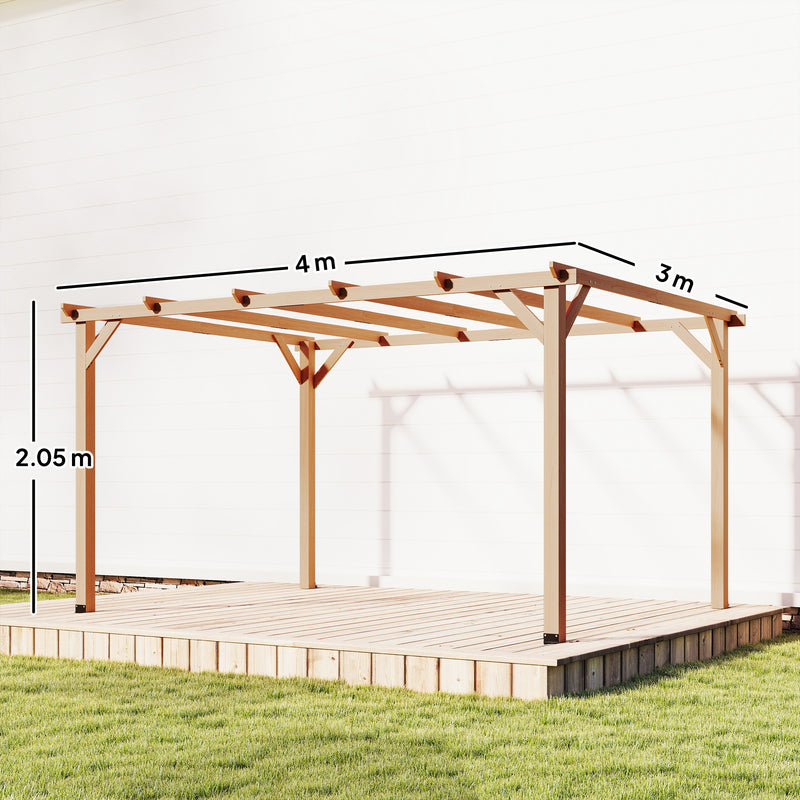 4m x 3m Wooden Pergola for Shaded Outdoor Seating and Climbing Plants Maple Wood Effect