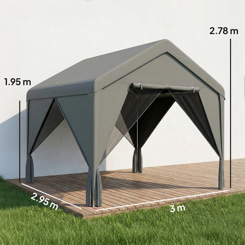 3x3m Garden Gazebo with Double-Layer Walls for Privacy and All-Weather Shelter, Dark Grey Outsunny