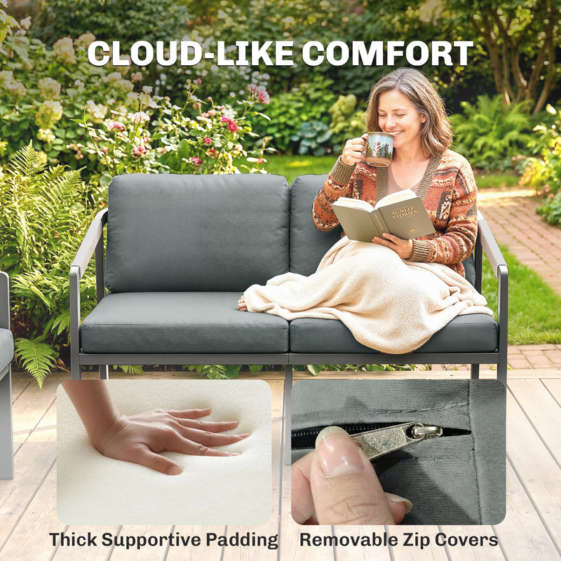 Garden Sofa Set for 4 with Cushions and Lightweight Aluminium Frame Black and Grey Outsunny
