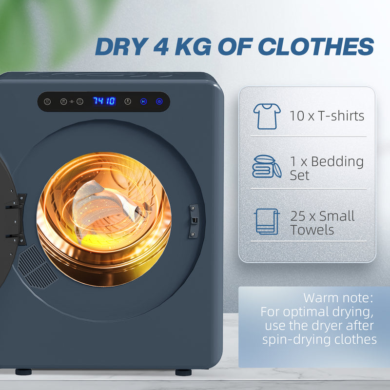 Compact Vented Tumble Dryer for Small Spaces with Touch Controls and 5kg Capacity Blue AOSOM