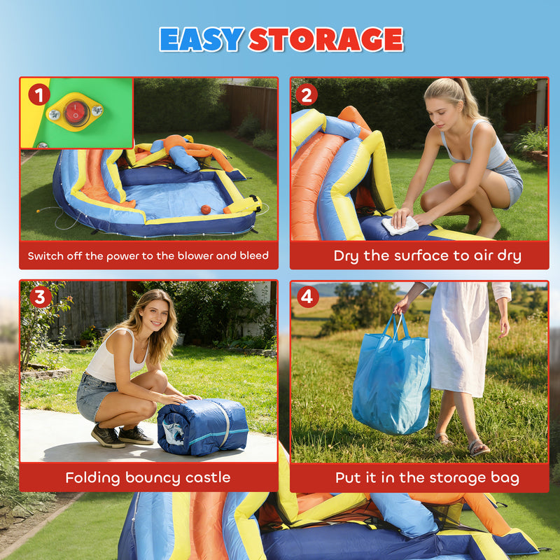 Bouncy Castle and Water Park for Outdoor Kids Play with Slide and Pool Multicolour AOSOM