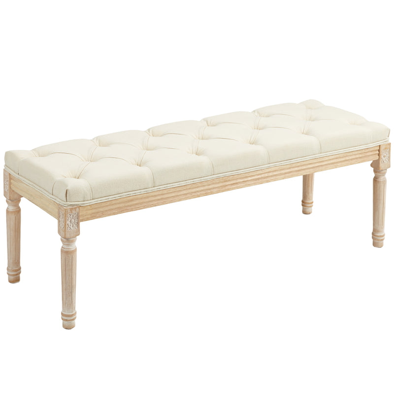 Cream White Vintage Wooden Bed End Bench for Bedroom or Hallway by HOMCOM