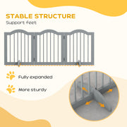 Freestanding Wooden Dog Gate with 3 Panels and Support Feet for Pet Safety, Light Grey