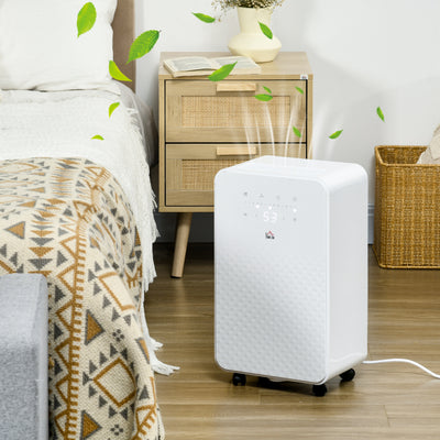 Portable 12L Dehumidifier with Air Purifier and 24 Hour Timer For Home and Laundry Use, White