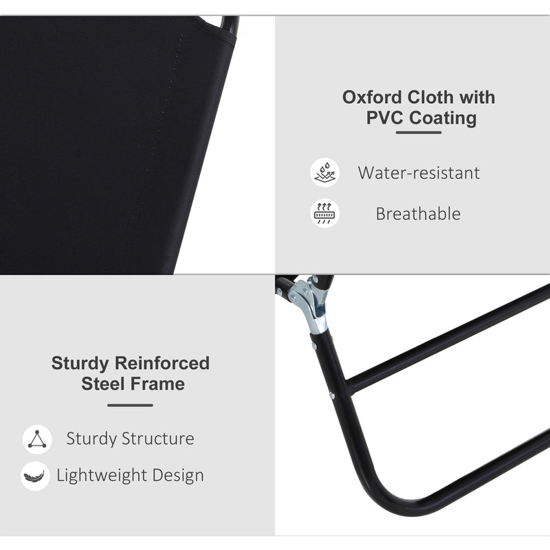 Black 2 Piece Foldable Sun Lounger Set with 5 Position Backrest for Outdoor Relaxing