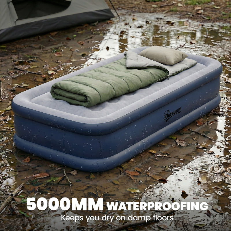 Single Inflatable Mattress with Built In Pump for Camping or Guests Grey