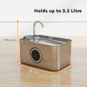3.2L Stainless Steel Cat Water Fountain with Silent Pump and Visible Water Level Window