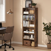 6 Tier Wooden Bookcase With Open Shelves For Living Room Or Office Rustic Brown AOSOM