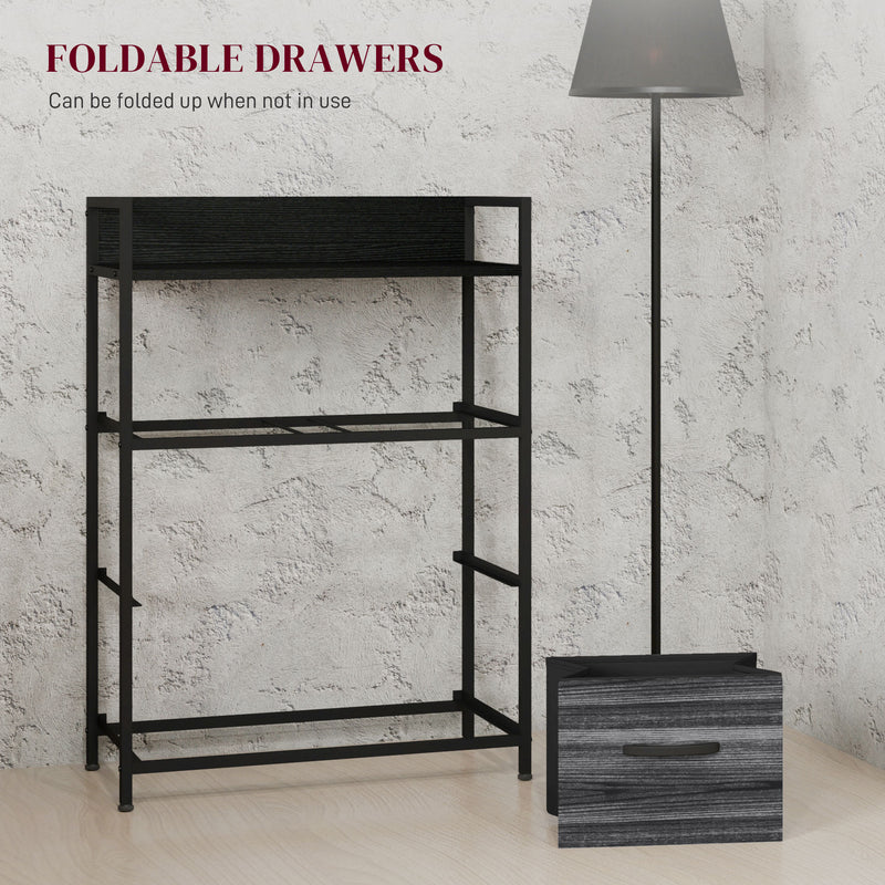 Rustic Chest of 4 Fabric Drawers with Metal Frame Black by HOMCOM