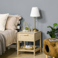 Rattan Bedside Table With Drawer And Shelf For Bedroom Or Living Room Storage