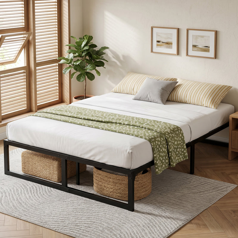 Double Bed Frame with Underbed Storage Space and Easy Assembly Black