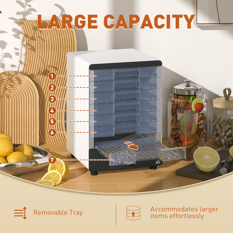 White Food Dehydrator with Seven Trays and Adjustable Temperature 40-70 Degrees Centigrade by HOMCOM