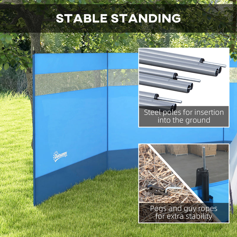 Camping Windbreak With Clear Windows And Steel Poles For Beach Or Caravan Blue AOSOM