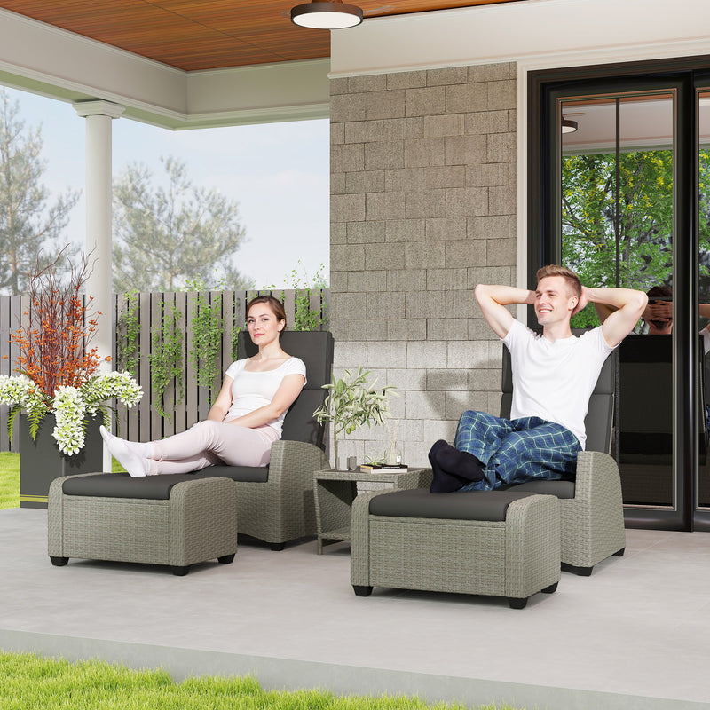 5pc Rattan Outdoor Lounger Furniture Set with Cushions in Charcoal Grey by Outsunny