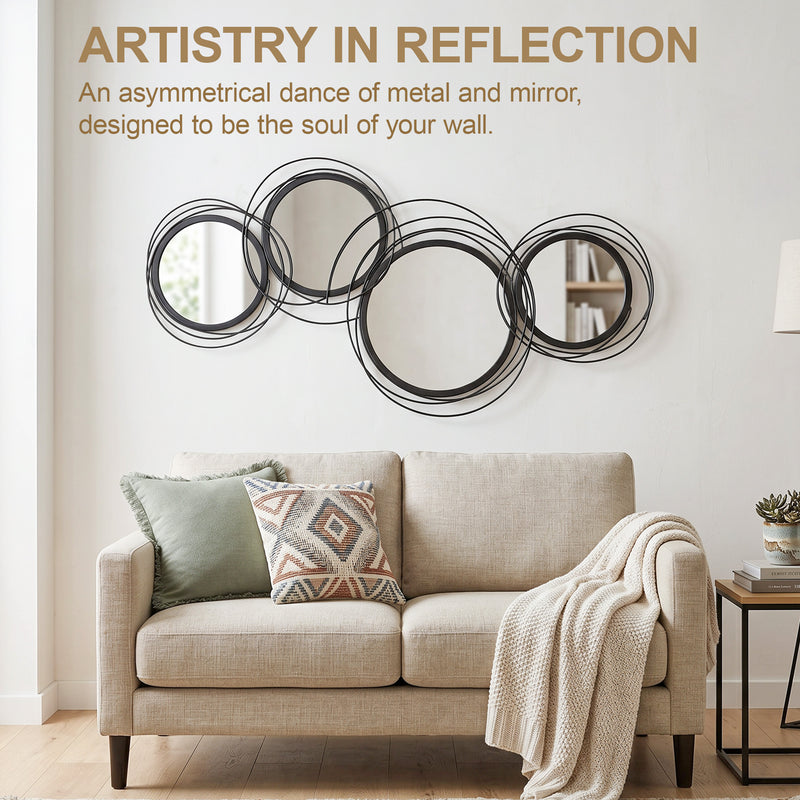 Metal Wall Mirror for Hallway or Living Room with Modern Asymmetrical Frame Black