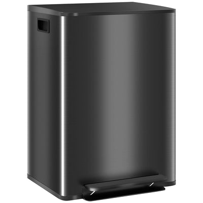 60L Dual Compartment Kitchen Recycling Bin with Deodoriser Holders Stainless Steel, Black