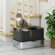 Extra Large Enclosed Stainless Steel Cat Litter Box With Scoop And Top Entry Design