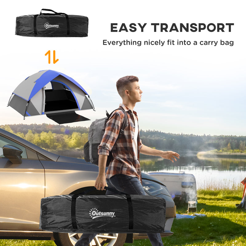 2 Person Waterproof Camping Tent with Muddy Shoe Panel and Mesh Window Grey and Dark Blue