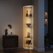 Corner Floor Lamp with 5 Glass Shelves for Display and Soft LED Lighting White Homcom